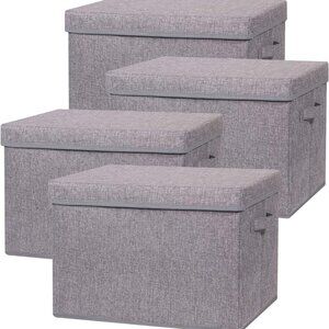 4 Pack Large Foldable Storage‎ Box Cloth Organizers with Lids 16.5 Lx11.8 W